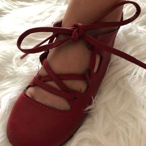 Red strap up sandals